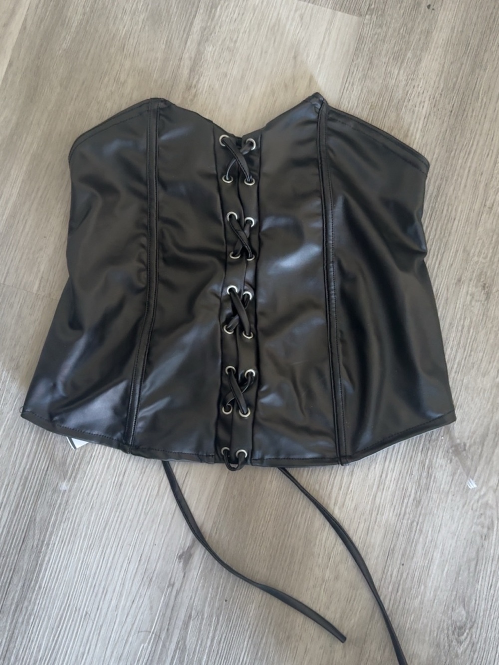 Black Faux Leather Lace-Up Corset Top